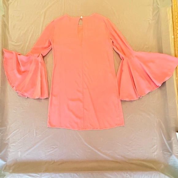 Elizabeth and James Pink Boatneck Fluted Sleeve Silk Mini Shift Dress XS $495 - Picture 14 of 15